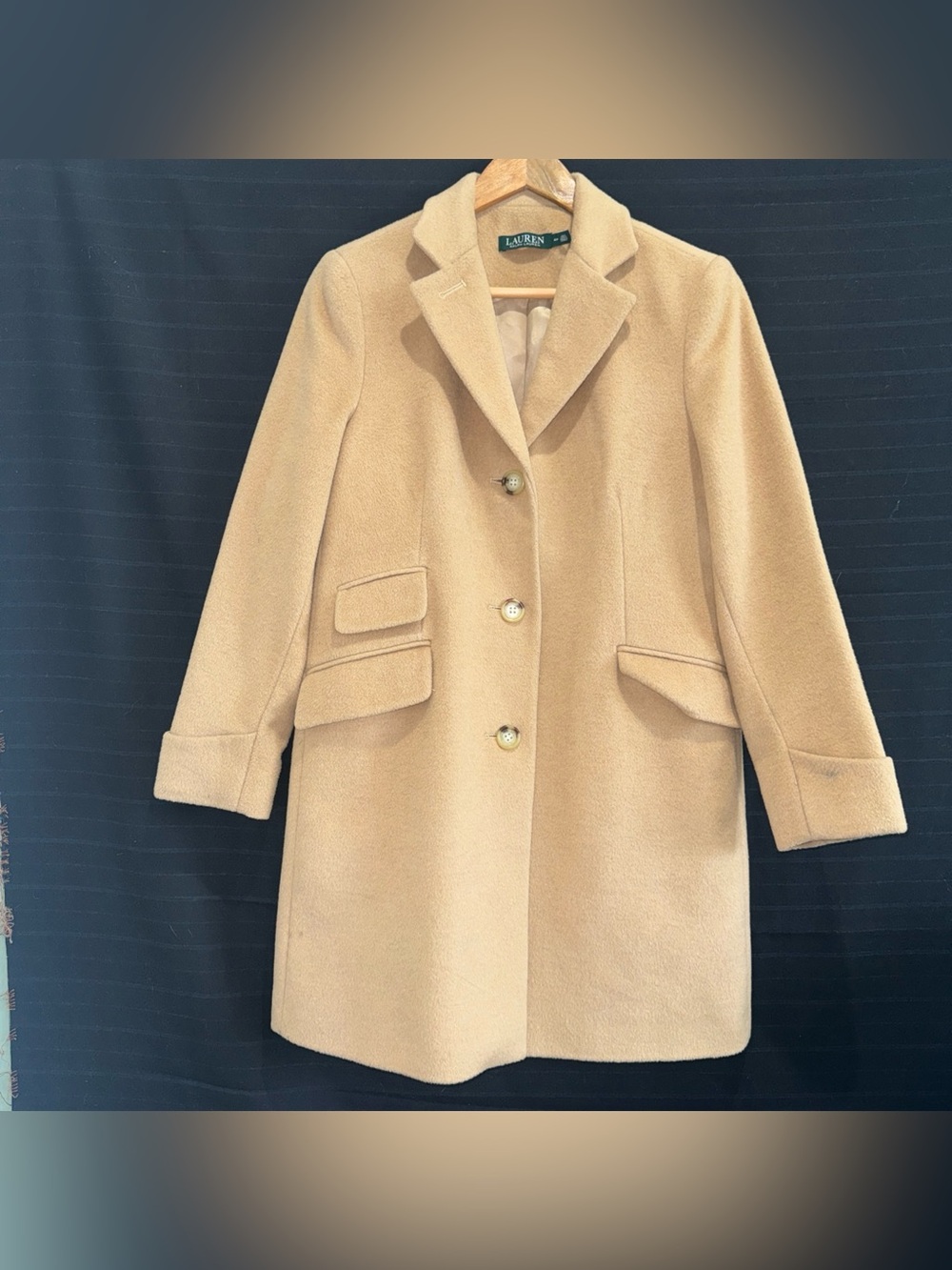 Lauren Ralph Lauren Petite women's Camel Tan Wool Blend Reefer Coat - size 4P